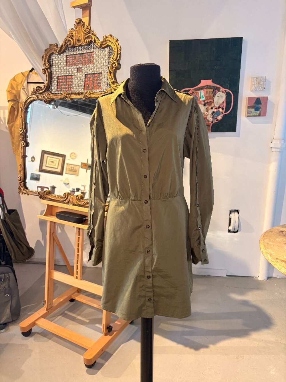 Veronica Beard Rae Button Long Sleeve Mini Shirtdress, Sz 8 (fits sz 6)